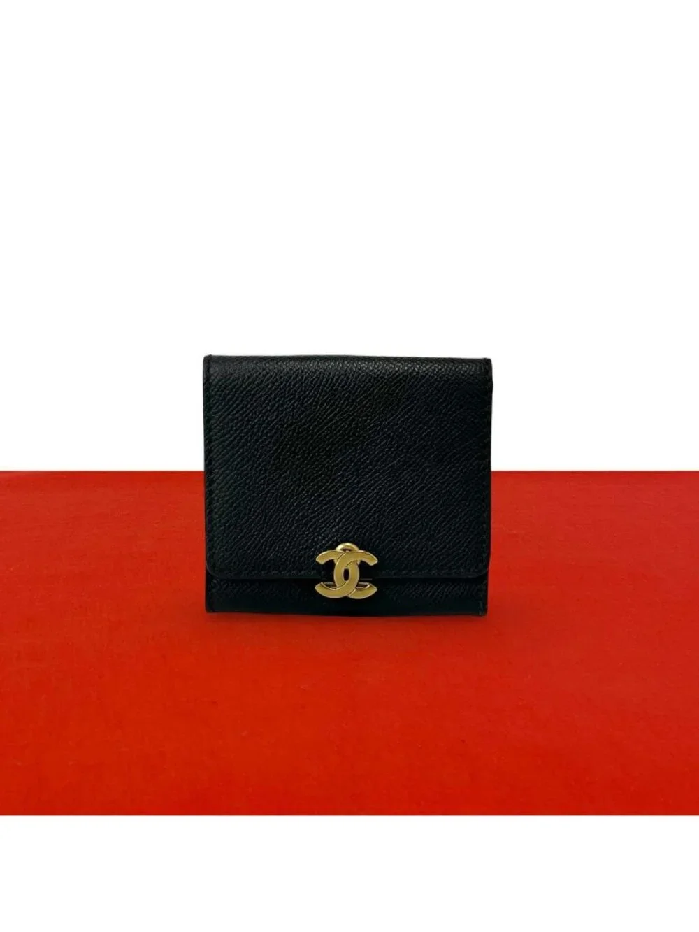 Chanel Vintage CC Logo Leather Coin Purse Mini Wallet Black